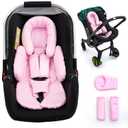 Infant Car Seat Insert with 3 Shoulder & Crocth Covers, Thickened Carseat Head and Body Support for Infant, Reversible Baby Car Seat Cushion for Boys Girls, Soft Mink Dot Newborn Insert for Preemie (Pink)