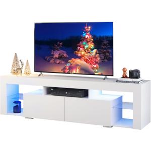 WLIVE 63 Inch TV Stand, LED Entertainment Center for 60 to 70 Inch TV, Modern TV Console with 2 Drawers, TV Stands for Living Room, White