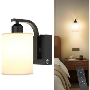 iThird Wall Sconce Battery Operated, 6000mAh Rechargeable Wall Lights with Touch Control and Remote Control, Wireless Wall Lamps for Bedroom, Black Sconces Wall Decor for Living Room Hallway