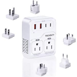 TREVOLTY 2000W Voltage Converter US to Europe for Hair Dryers, 7-in-1 220V to 110V Converter for European Travel with 3 AC/2 USBA/2 USBC Ports (PD20W), Universal Travel Adapter (White)