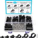 TWTADE 306PCS Black Cable Clamps Nylon Plastic R-Type 6 Sizes 3/16'' 1/4'' 3/8'' 1/2'' 3/4'' 1'' Cable Mounting Wire Clips Assortment Kit with Screws for Wire Management H-049