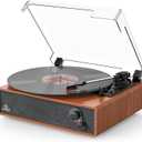 Record Player Builtin Stereo Speakers Vintage Turntable for Vinyl Records LP Phonograph Auto Stop Tone Adjustment Belt Drive 3 Speed 3 Size Support Wireless Input RCA Output Retro Wooden Walnut