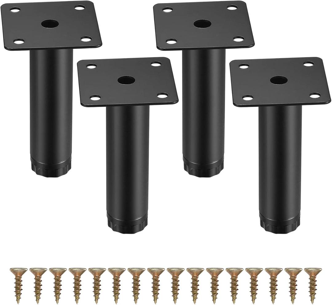 4 Pcs Furniture Legs, Metal Cabinet Legs, 4 inches/10 cm Adjustable Furniture Support Feet for Kitchen Shelves Sofa Table Chair Desk Cupboard Furniture Adjustable Legs Feet Foot