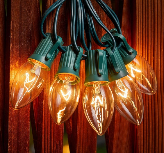 Minetom C9 Clear Christmas String Lights, 50FT 50 Bulbs Bright & Warm Outdoor Christmas Lights, Long Life C9 String Lights for Tree Patio Gazebo Wreath, Green Wire