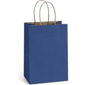 BagDream Kraft Paper Bags 100Pcs 5.25x3x8 Inches Small Paper Gift Bags with Handles Wedding Party Favor Bags Shopping Retail Merchandise Bags Navy Blue Gift Bags Paper Sacks Bulk