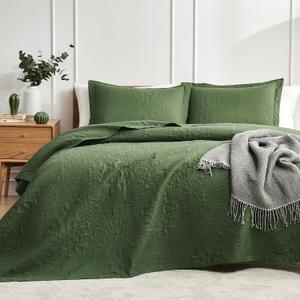 Hansleep Olive Green Quilt California King Size - Damask Ultrasonic All Season Bedspread California King, Soft Lightweight Coverlet Bedding Set, 3 Pieces (1 Quilt, 2 Pillow Shams)