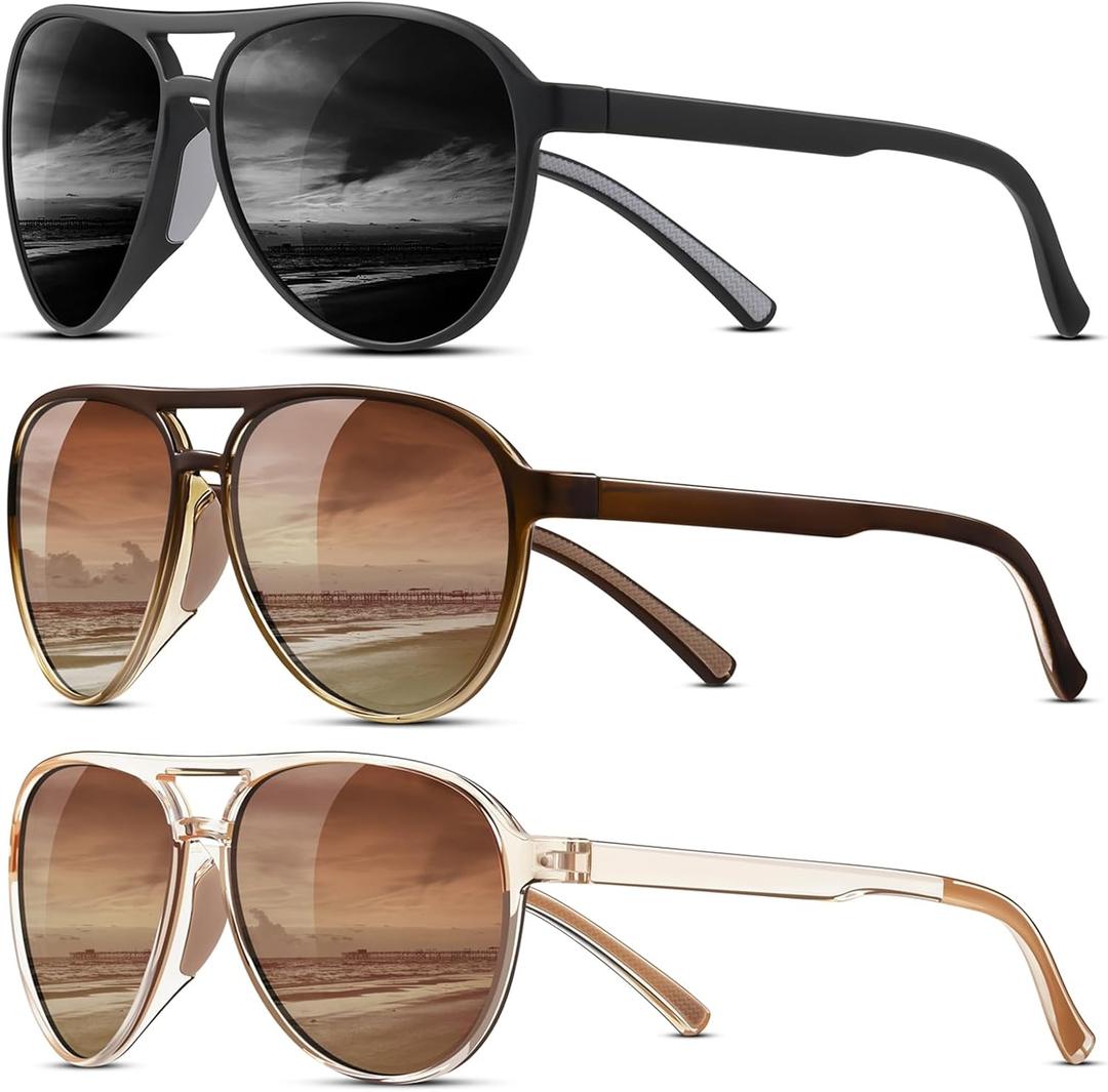 KUGUAOK Polarized Aviator Sunglasses for Women Men Sports Style UV400 Protection Running Sun Glasses Vintage Trendy Shades (One Size, Black+gradient Tea Frame+tea)