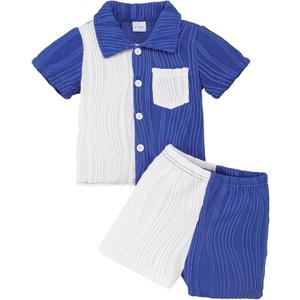 NZRVAWS Toddler Baby Boy Summer Clothes 2Pcs Shorts Set Sleeveless Tank Tops Hawaiian T-Shirt Cute Boys Clothing Set (Dark Blue)