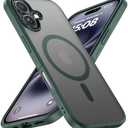 CellEver Strong Magnetic for iPhone 16 Case with Camera Control Capture Button [Camera Protection] [Military Drop Protection] [Compatible with MagSafe] Slim Translucent Matte Cover, Dark Green