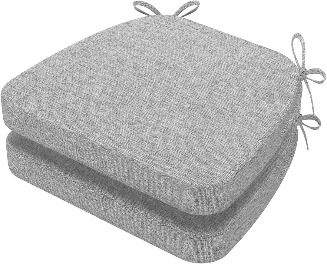 AAAAAcessories D-Shaped Chair Cushions, 2" Thick Dining Chair Pads with Ties and Removable, Machine-Washable Cover, 17" x 16", Set of 2, Light Gray