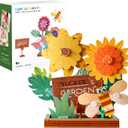 CaDA Flower Garden Building Toys, Paper & Brick 230 Pcs Flower Building Brick Kit with Flapping Bee Clip Brick Gift Toys for 6+ Year Old Girls Birthday, DIY STEM Gardening Building Set