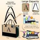 YOOLIFE Mothers Day Gifts - Initial Jute Tote Bag & 2 Makeup Bags Personalized Gifts for Women Teacher Mom Friend Birthday
