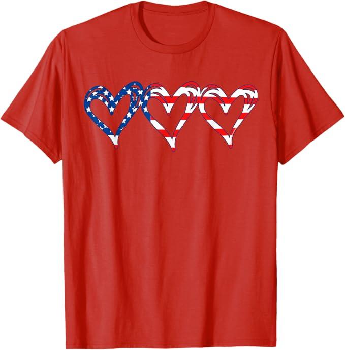 USA Flag Patriotic American Hearts Armed Forces 4th of July T-Shirt Size L