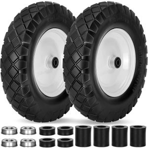 Upgraded 16" Flat Free Wheelbarrow Wheels and Tires, 4.80/4.00-8 Solid Wheelbarrow Tires with 5/8"&3/4" Bearings,14"-16" Universal Fit Wheelbarrow Wheels for Wheelbarrows/Garden Trailer