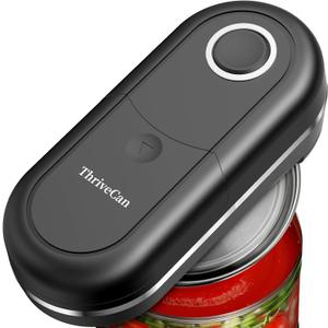 One Touch Electric Can Opener with Smooth Edge, Automatic Battery Operated Can Opener for Seniors with Arthritis, Handheld Easy to Use, Fits Most Can Sizes, Safe Kitchen Gadget (Black)