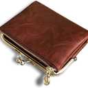 AOXONEL Womens Wallet Small Rfid Ladies Compact Bifold Leather Vintage Coin Purse With Zipper and Kiss Lock (Brown)