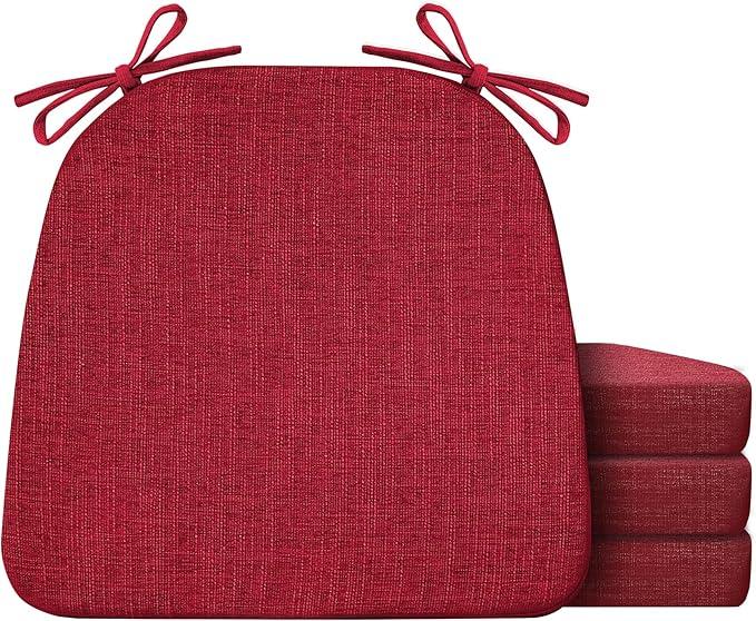 Chair Cushions for Dining Chairs Set of 4, Non Slip Kitchen Chair Pads, 17" x 16" x 2", Indoor Dining Chair Cushions with Ties, D-Shaped Seat Cushions for Kitchen Chairs, Red
