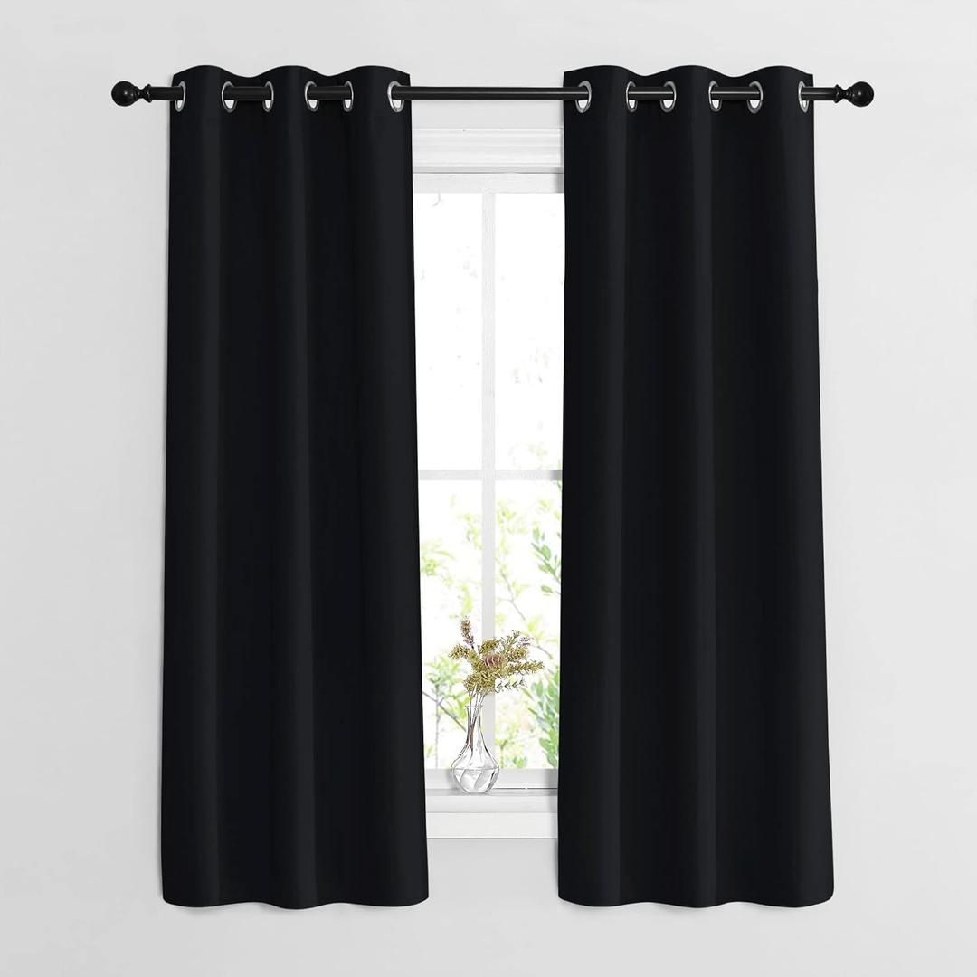 NICETOWN Black Curtains for Boys Room - Blackout Thermal Insulated Window Treatment Solid Grommet Room Darkening for Bedroom/Night Shift (Set of 2, W37 x L63)