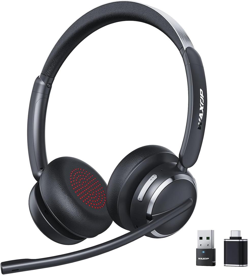 Wireless Headset with Mic for Work, USB A/C Dongle, Bluetooth 6.0 Headset with AI Noise Cancelling Microphone, Wireless Headphones with Mic Mute & 65H, Wireless Headset for PC/Computer/Laptop/Teams