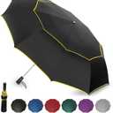 Satol Extra Large Golf Umbrella, 46/54/62 Inch Windproof 10 Ribs Vented Double Canopy Reflective Strips Automatic Open/Close Waterproof UV Protection Portable Compact Umbrella for Outdoor & Travel (Black Oval Handle)