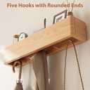 CycleCrew Solid Wood Wall Mounted Coat Rack with Shelf Hooks - Modern Floating Shelves with 5 Hidden Hooks, Heavy Duty Entryway Coat Key Holder Hanger for Hallway Bathroom Bedroom Home Decor