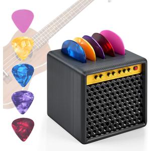 Guitar Pick Storage Box,Guitar Picks Holder Box for Musicians and Collectors,Guitar Pick Display Holder,Mini Speaker Amp Design with 5 Premium Celluloid Picks,Gift for Guitar Players