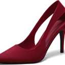 Coutgo Womens Dressy Heels Shoes Closed Pointed Toe Cut Out Pumps Casual Work Shoes, Red Wine, Size 8.5