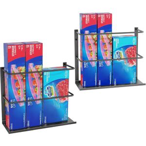 2 Pack Kitchen Wrap Organizer Door Mount, Aluminum Foil Holder Cabinet Door Organizer Cabinet Storage Basket for Kitchen Wrap/Food Bag Storage, Black