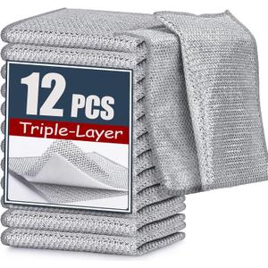 Navona 12 Pcs New Upgrade Steel Wire Dishcloth,Triple-Layer Steel Wire Cleaning Cloth,Powerful Cleaning Non-Scratch Wire Dishcloth Rag for Cookware, Sinks, Dishes, Stove Tops