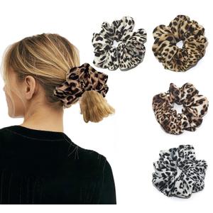 Leopard Print Hair Accessories Bundle - Ring, Elastic Band, Head Flower, Hair Rope for Women or Girls (Pack of 4)