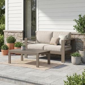 Wisteria Lane Metal Patio Furniture Set for All Weather, Oversized Heavy Duty Outdoor Furniture Set with Upgraded Cushion, Modern Outdoor Patio Loveseat Set for Garden, Balcony, Backyard, Kahki Gray