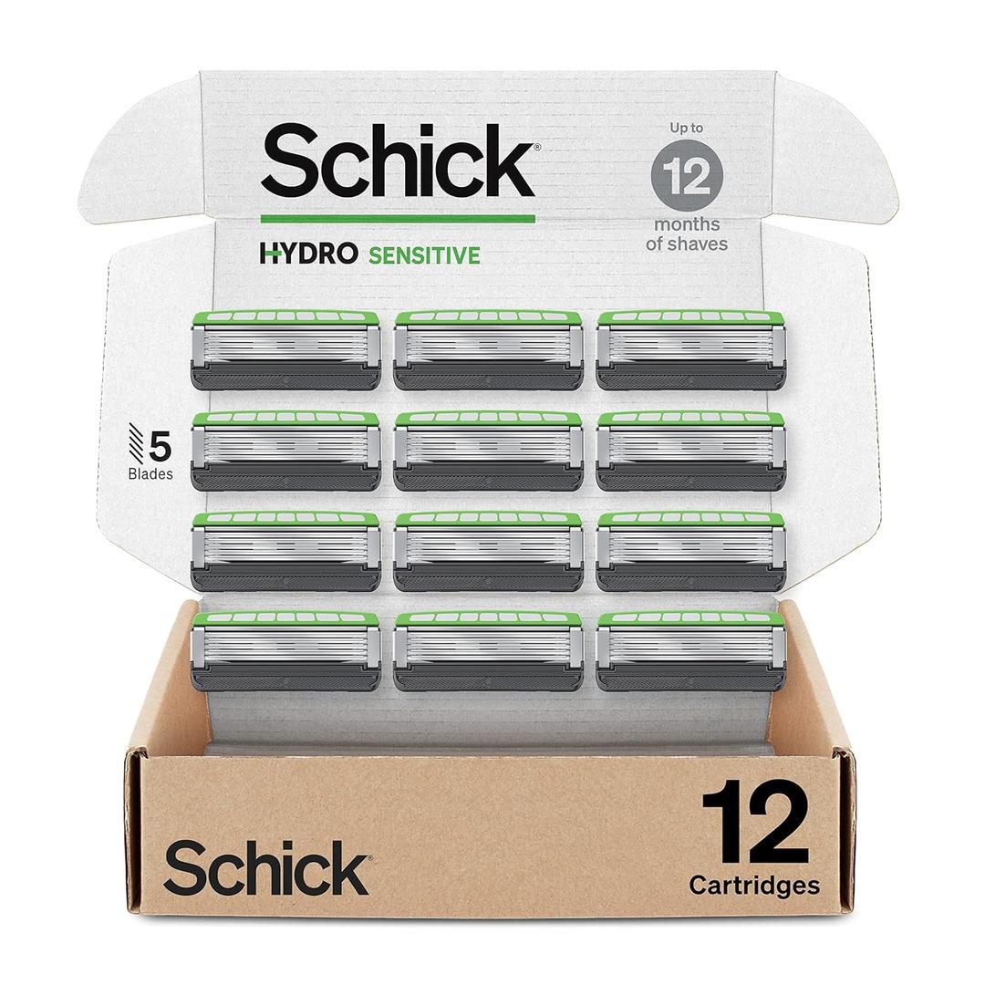 Schick Hydro Sensitive Razor Refills, 12ct | 5 Blade Razor for Men, Shaving Blades, 12 Refills