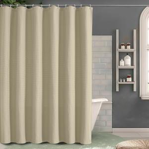 OVZME Waffle Shower Curtain Set for Bathroom, Textured Heavy Duty Fabric Bath Curtains, Luxury Hotel Weighted 230GSM Bathroom Decor with 12 Plastic Hooks, Machine Washable, 72Wx72L, Taupe