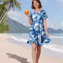 YESNO Summer Dresses for Women 2025 Floral Boho Ruffle Short Sleeve Sundresses Casual Shift Dress ESA (Blue, S)