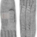 Isotoner Women’s Chunky Cable Knit Cold Weather Mittens with Warm, Soft Lining (Gray)