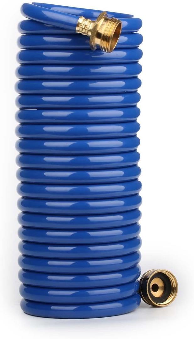 EVA Coil Garden Hose for Gardener: Retractable Self Coiling Hoses with 3/4" GHT Solid Brass Fittings - Kink Free and Flexible for Home and Garden Yard (20FT, Blue)