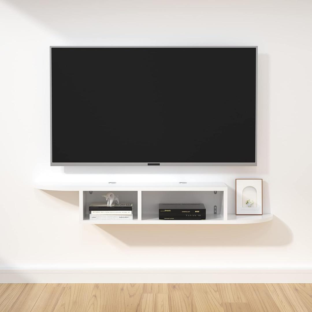 GHC Floating TV Stand, Wall Mounted Entertainment Center and Cabinet Shelf, TV Console with Storage, Media Console for DVD Player, Space-Saving Under TV Shelf for Bedroom, Living Room (White), 54.9w9.8d8.2h in