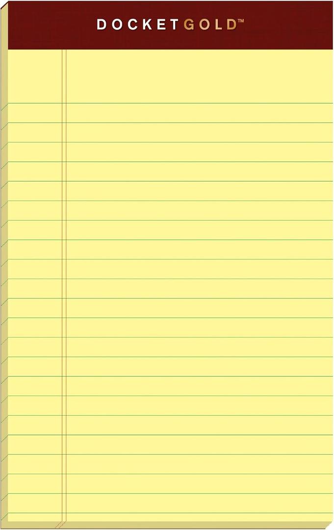 TOPS Docket Gold Writing Pads, 5" x 8", Jr. Legal Rule, Canary Paper, 50 Sheets, 6 Pack (99704)