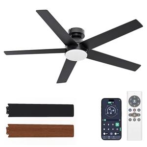 VOLISUN Ceiling Fan with Lights and Remote, 52 inch Low Profile Ceiling Fan with Light, Reversible, 3CCT, Dimmable, Noiseless, Black Flush Mount Ceilings Fans for Bedroom, Indoor/Outdoor