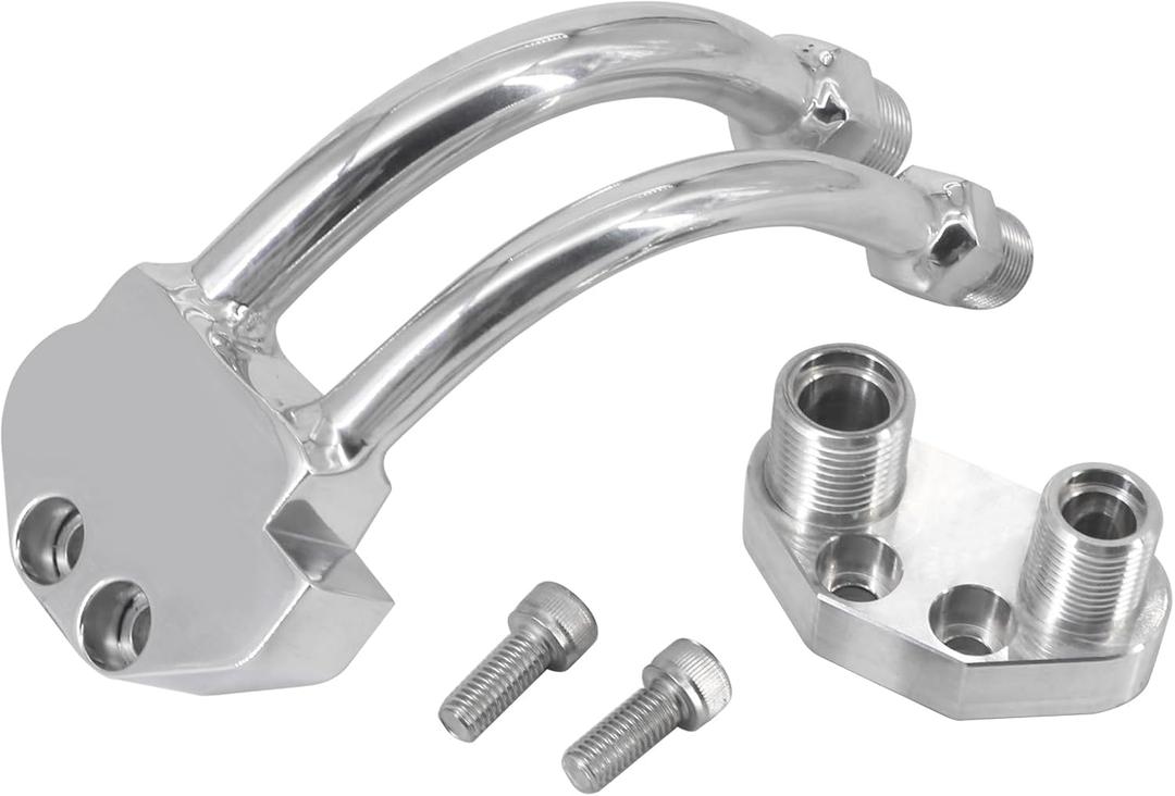 Tektall A/C Compressor Curved Manifold w/Adapter Fitting Compatible with Sanden SD7B10 7176 SD7 Style, Chrome