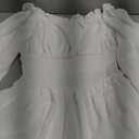 Women Off Shoulder Romper Puff Sleeve Elastic Waisted Corset Mini Dress with Shorts Layered Playsuits (Medium, White)