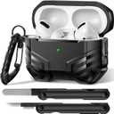 MOBOSI for AirPods Pro 2 Case with Lock, Compatible with AirPod 2nd Gen Cover [Fit for MagSafe], Military Grade Hard Shell for iPods Pro2 with Cleaner Kit & Keychain for Men(2023), Bright Black