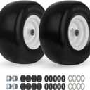 GICOOL 2-Pack 13x6.50-6 Flat Free Lawn Mower Tire and Wheel Assembly, 13" Smooth Tread Solid PU Tire with 3/4" or 5/8" Bearing, 4"-6.5" Adjustable Centered Hub for Lawn Mowers & Garden Tractors