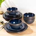 GBHOME Ceramic Dinnerware Sets,12 pcs Embossed Elegant Stoneware Plates and Bowls Sets, Housewarming Wedding Gift | Dishwasher & Microwave Safe | Dishes Set Service for 6