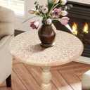 End Tables for Living Room– SideTables for Small Spaces, Modern Accent Nightstand with Hand-Carved Top & Solid Wood Tables for Living Room, Bedroom, Office – 18x22 White wash, 18x22 - Pillar Table