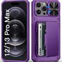 BXYJY for iPhone 12 Pro Max & 13 Pro Max Wallet Case with Camera Cover, Card Holder (45 Cards), Military Drop Protection, Heavy Duty Rugged Women Phone Case for iPhone 12 Pro Max, Dark Purple