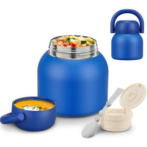 17 Oz Thermo Food Jar for Hot & Cold Food for Kids, Insulated Lunch Containers Hot Food Jar with Spoon,Comfy Handle,Leak-Proof Vacuum Stainless Steel Wide Mouth Lunch Soup Thermo for School (Dark Blue)