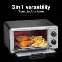 Proctor Silex 4 Slice Countertop Toaster Oven, Multi-Function with Bake, Toast and Broiler, 1100 Watts, 30 min timer and auto-shutoff, Includes Backing Pan and Rack, Black and Silver (31260)