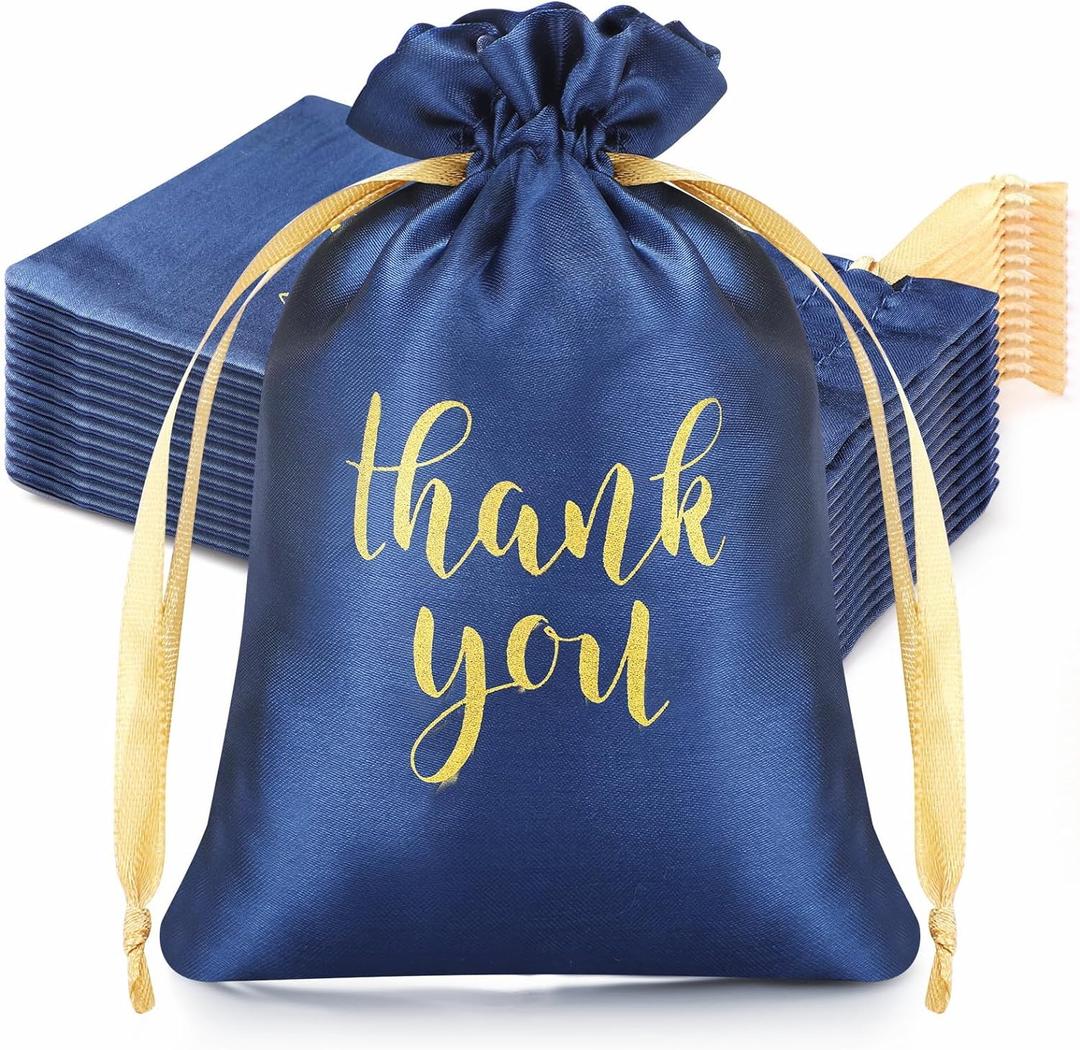 Sieral 50 Pcs Thank You Satin Gift Bags with Drawstring Jewelry Candy Pouches for Mother's Day Wedding Baby Shower Bridal Shower Birthday Party Thank You Bag for Gift Wrap(Navy Blue,5 x 7 Inch)
