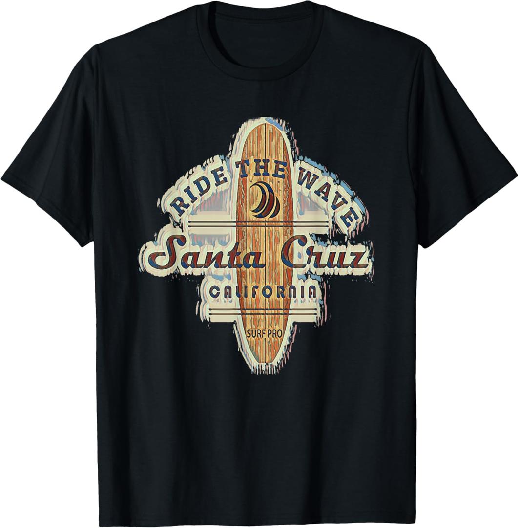 Santa Cruz, Surfer Surfboard Vintage Tshirt T-Shirt (Small, Black)